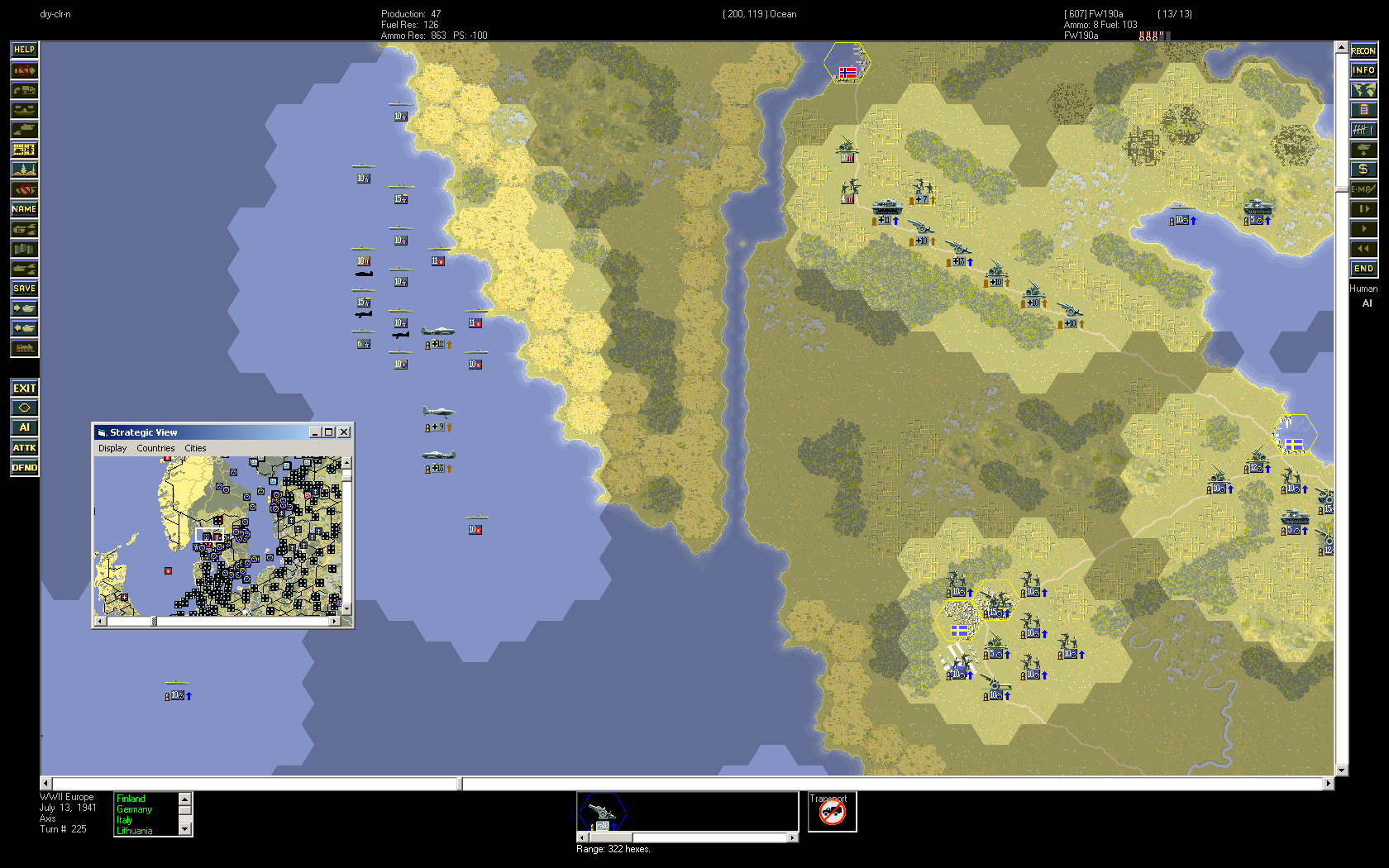 Strategic Map. Black rectangle = view area.